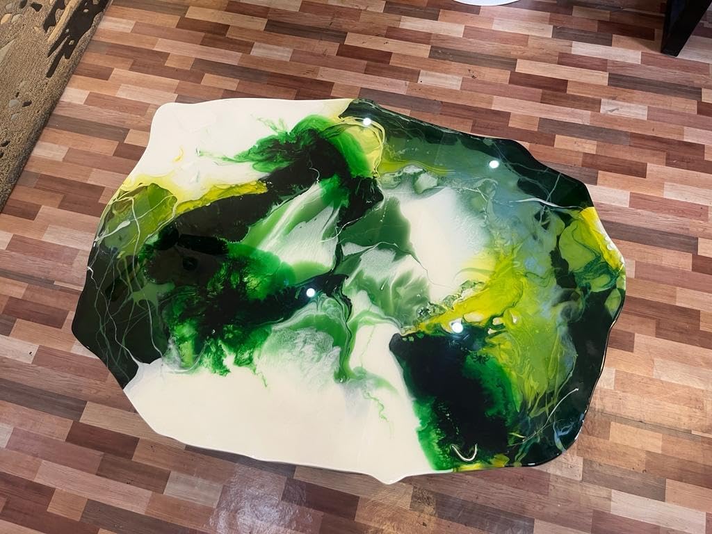 TUZECH Natural Multi Green Epoxy with White Smoke Look Table Coastal Table Top Dining Table Coffee Table Side/End Table Home Décor. Size 37 by 41 Inches, Without Legs - resinhomefurniture