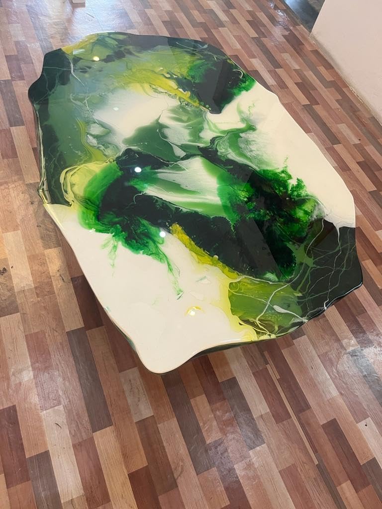 TUZECH Natural Multi Green Epoxy with White Smoke Look Table Coastal Table Top Dining Table Coffee Table Side/End Table Home Décor. Size 37 by 41 Inches, Without Legs - resinhomefurniture
