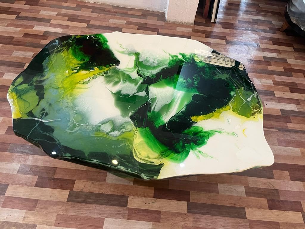 TUZECH Natural Multi Green Epoxy with White Smoke Look Table Coastal Table Top Dining Table Coffee Table Side/End Table Home Décor. Size 37 by 41 Inches, Without Legs - resinhomefurniture