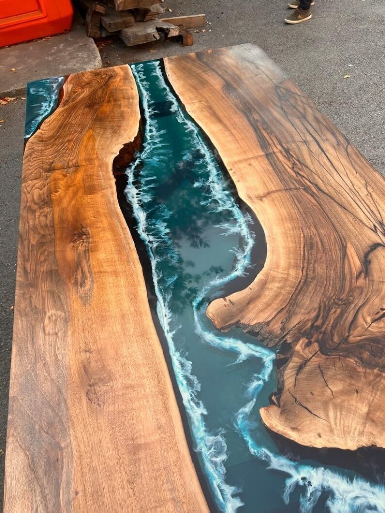TUZECH Natural Wood Blue River Flow Epoxy Dinning Table Living Room Table Coffee Table Live Edge Wooden Table Resin Table Side/End Table Conference Table Top Home Décor - resinhomefurniture