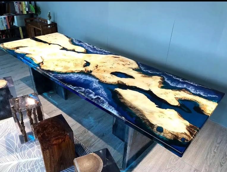 TUZECH Natural Wood Classic Ocean Mountain Look Resin Epoxy Table Coastal Table Top Dining Table Coffee Table Side/End Table Home Décor - resinhomefurniture