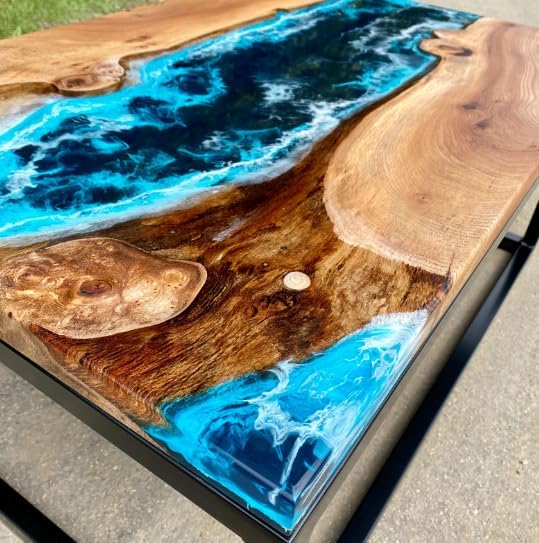 TUZECH Natural Wood Classic Ocean River Look Resin Epoxy Table Coastal Table Top Dining Table Coffee Table Side/End Table Home Décor - resinhomefurniture