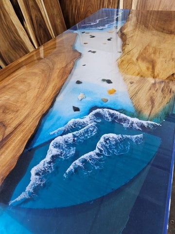 TUZECH Natural Wood Resin Epoxy Realistic Ocean Beach Feel with Waves Table Coastal Table Top Dining Table Coffee Table Side/End Table Home Décor - resinhomefurniture