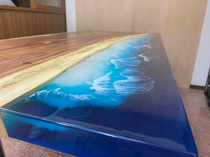 TUZECH Natural Wood Resin Epoxy Realistic River Look with Waves Table Coastal Table Top Dining Table Coffee Table Side/End Table Home Décor - resinhomefurniture