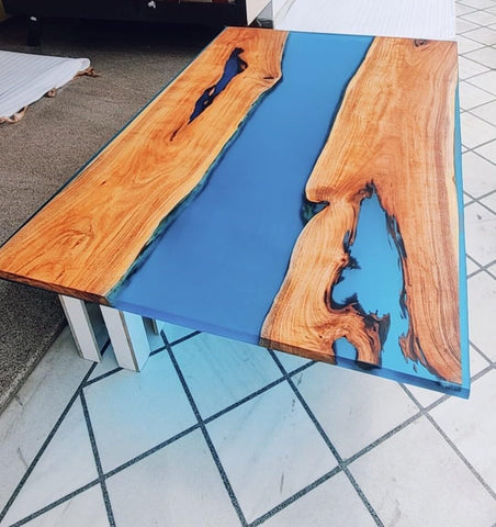 TUZECH Natural Wood Resin Epoxy Unique Blue River Look Table Coastal Table Top Dining Table Coffee Table Side/End Table Home Décor - resinhomefurniture