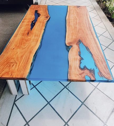 TUZECH Natural Wood Resin Epoxy Unique Blue River Look Table Coastal Table Top Dining Table Coffee Table Side/End Table Home Décor - resinhomefurniture