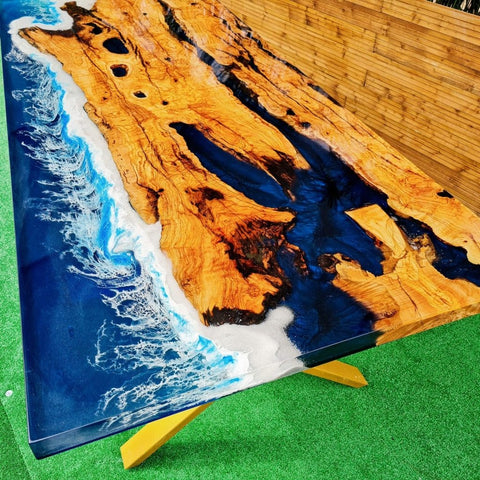 TUZECH Nebula Blue Epoxy Resin Dining Table Coffee Table Kitchen Table Office Table Conference Table Living Room Console Table Table End/Side Table Patio Table Home Décor - resinhomefurniture