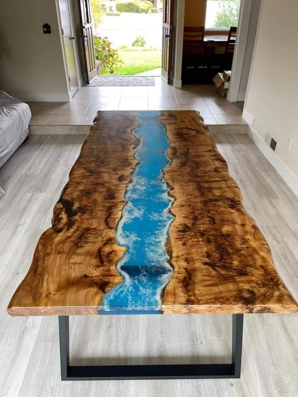 TUZECH Oceanic Blue Epoxy Dining Table Resin Coffee Table River Table Living Room Table for 2, 4, 6, 8 Epoxy Table Top Patio Table Home Décor Bar Counter - resinhomefurniture