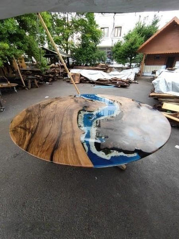 TUZECH Sea Scape Aquarium Look Epoxy Resin Round Coffee Table with Star, Shell & Rock Dining Room Table Living Table Bar Counter Table Patio Table Side/End Table Home Decor - resinhomefurniture