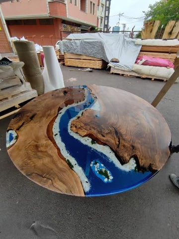 TUZECH Sea Scape Aquarium Look Epoxy Resin Round Coffee Table with Star, Shell & Rock Dining Room Table Living Table Bar Counter Table Patio Table Side/End Table Home Decor - resinhomefurniture