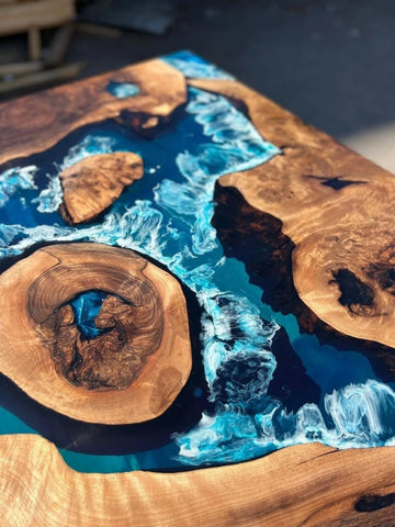 TUZECH Solid Blue Epoxy Resin Dining Table Coffee Table Conference Table Center Table Console Table Living Room Table Kitchen Table End/Side Table Patio Table Home Décor - resinhomefurniture