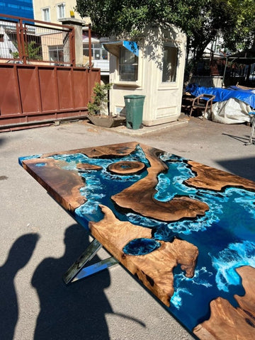 TUZECH Solid Blue Epoxy Resin Dining Table Coffee Table Conference Table Center Table Console Table Living Room Table Kitchen Table End/Side Table Patio Table Home Décor - resinhomefurniture