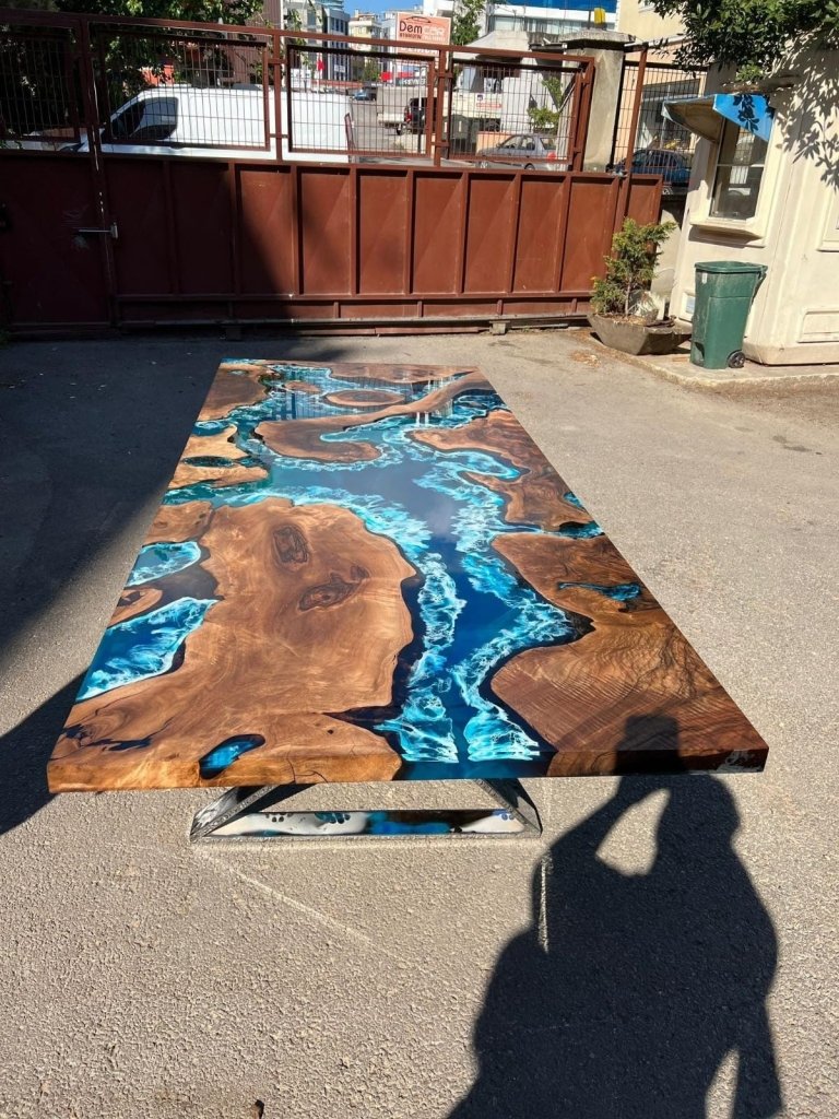 TUZECH Solid Blue Epoxy Resin Dining Table Coffee Table Conference Table Center Table Console Table Living Room Table Kitchen Table End/Side Table Patio Table Home Décor - resinhomefurniture