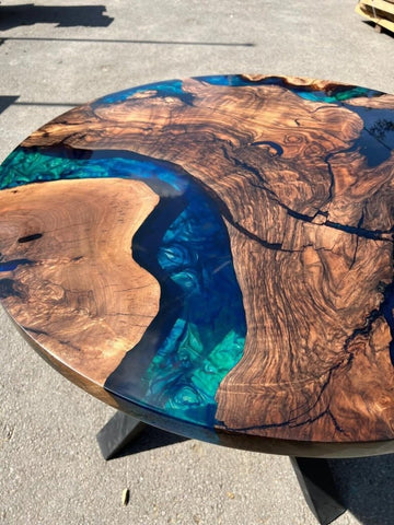TUZECH Turquoise Green Epoxy Resin Table Round Coffee Table Dining Table Patio Table Console Table Bar Counter Table Side &End Table Home Décor - resinhomefurniture