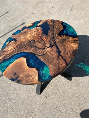 TUZECH Turquoise Green Epoxy Resin Table Round Coffee Table Dining Table Patio Table Console Table Bar Counter Table Side &End Table Home Décor - resinhomefurniture