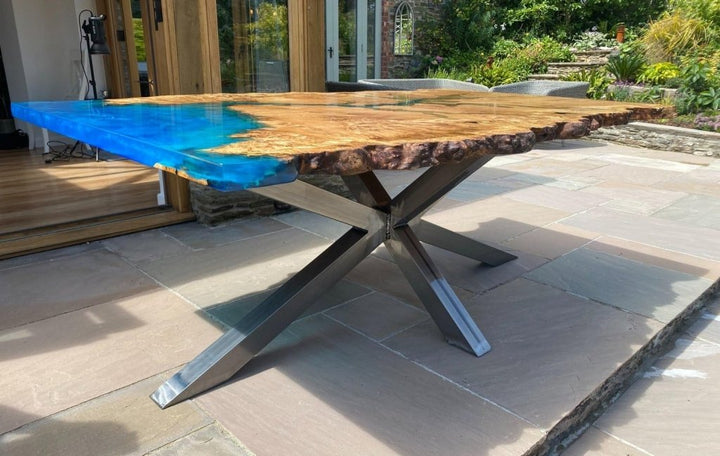 TUZECH Unique Wood Resin Epoxy Classic Blue Ocean Look with Wave Table Coastal Table Top Dining Table Coffee Table Side/End Table Home Décor - resinhomefurniture