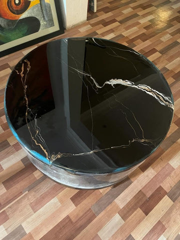 Unique Dark Blue Epoxy with Customised Multi Colour Epoxy Line Epoxy Coffee Table End Table Bar Counter Top Living Room Table Wall Art Wooden Table. Size 32.5 by 32.5 Inches with Legs 12" Inches - resinhomefurniture