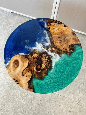 Unique Green & Blue Ocean Look Epoxy Round Coffee Table Console Table Patio Table Centre Table Kitchen Table End/Side Table Living Room Table Home Décor - resinhomefurniture