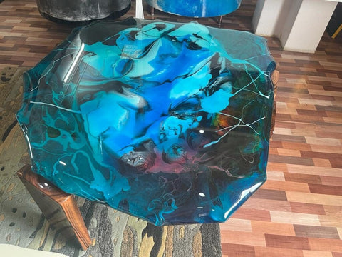 Unique Multi Resin Blue Waves Epoxy Table Coastal table Top Dining Table Coffee Table Side/End Table. Without Legs - resinhomefurniture