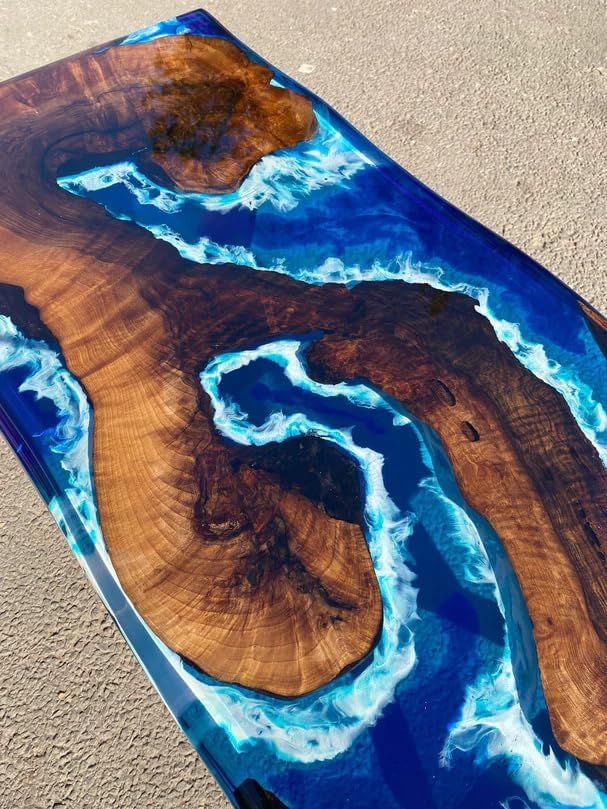 Unique Wood Resin Epoxy Realistic Blue River Look with Wave Table Coastal Table Top Dining Table Coffee Table Side/End Table Home Décor - resinhomefurniture