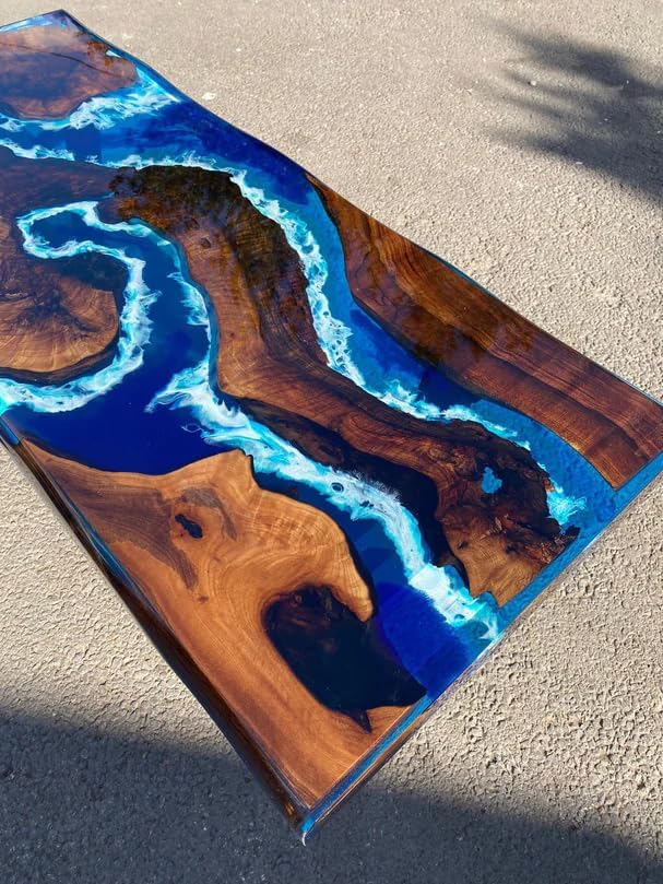 Unique Wood Resin Epoxy Realistic Blue River Look with Wave Table Coastal Table Top Dining Table Coffee Table Side/End Table Home Décor - resinhomefurniture