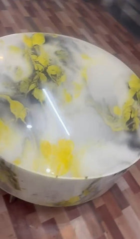 Unique Yellow Leaf Pattern White Epoxy Coffee Table End Table Wooden Table Living Room Table Home D?cor . With 10&quot; Inches Legs - resinhomefurniture